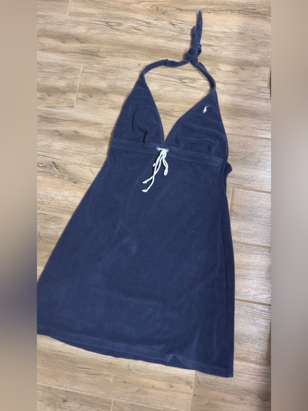 Navy Hooded Fleece Dress with Drawstring